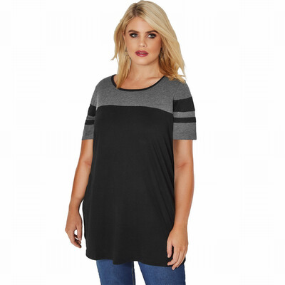 

Plus Size color matching shirt womens round neck short-sleeved loose T-shirt
