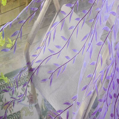 

Cute Willow leaf Tulle Curtains Blinds Voile Pastoral Style Willow Floral Window Decorative cortinas for bedroom Living Room