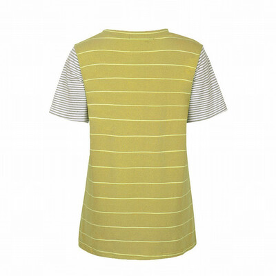 

Striped regular T-shirt womens contrast color V-neck short-sleeved shirt