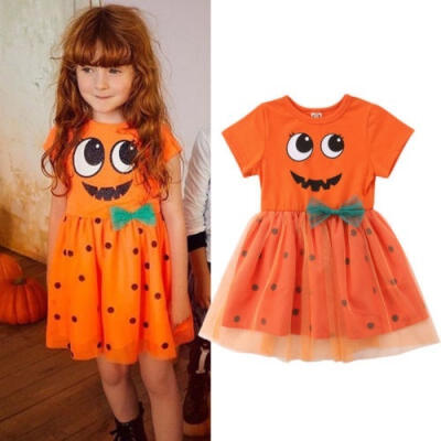 

2018 Fashion New Halloween Party Pumpkin Costume Cute Tutu Tulle Lace Dress Toddler Baby Girl Princess Dress Clothes 1-5T