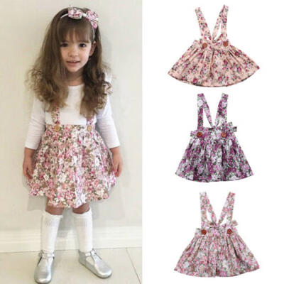 

Newborn Toddler Baby Girl Floral Party Princess Bib Strap Skirt Dress Clothes RA