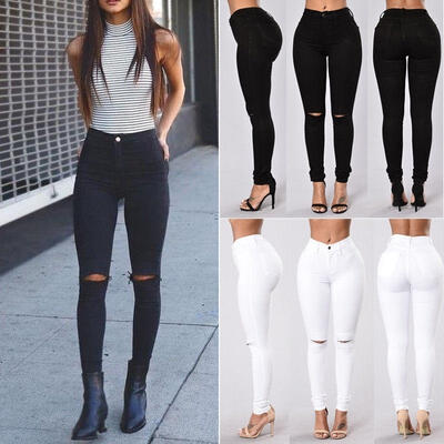 

Women Hole Destroyed Ripped Distressed Denim Pants Boyfriend Jeans Trousers