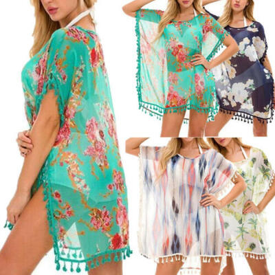 

New Womens Chiffon Beachwear Swimwear Bikini Beach Wear Floral Cover Up Kaftan