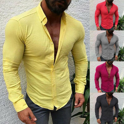 

Mens Slim Fit V Neck Long Sleeve Muscle Tees T-shirt Casual Shirts Tops Blouse