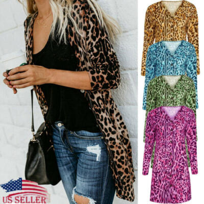 

Fashion Womens Long Sleeve Leopard Print Cardigan Jacket Top Casual Coat Outwear