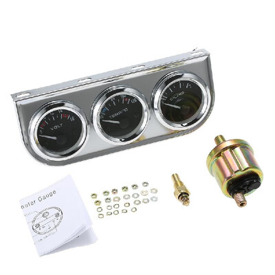 

52MM Oil Pressure Fahrenheit Water Temperature Gauge Voltmeter Chrome 3 in 1 Gauge Kit Car Motorcycle Meter