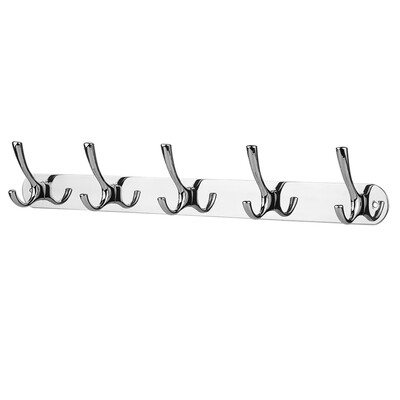 

Wall Mounted Space-saving Hook Rail Multifunctional Hanging Hook Stainless Steel Hooks Coat Robe Clothes Towel Hook Rack with 5 Ho