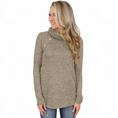

Solid color womens T-shirt bottoming shirt high collar long-sleeved warm Slim shirt womens