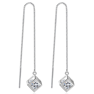 

Cubic Zirconia Long Drop Earrings For Women Jewelry Square Eardrop Party Lady Anniversary Gift Accessories J40