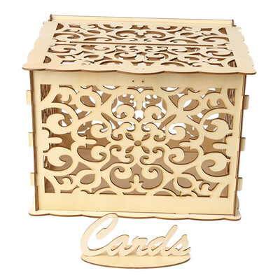 

DIY Wooden Wedding Card Box with Lock&Card Sign Rustic Hollow Gift Card Holder for Reception Wedding Anniversary Party Decorat