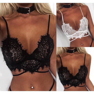 

Women Sexy Sheer Lace Triangle Bralette Unpadded Bra Crop Top Strappy Lingerie