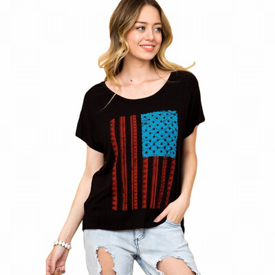 

Round neck short sleeve graphic casual blouse
