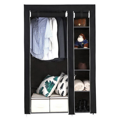 

67" Portable Clothes Closet Wardrobe with Non-woven Fabric&Hanging Rod Black