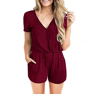 

Starmoon Women Summer Pocket V Neck Short Sleeve Short Rompers Jumpsuit Playsuit