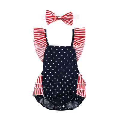

4th of July Newborn Baby Girls My 1st Independence Romper Headband Outfits 0-12M