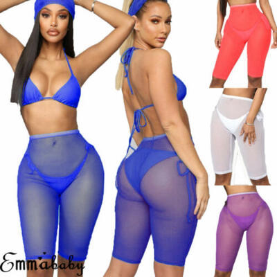 

Womens See Through Fishnet Shorts Leggings Mesh Pants Sheer Bikini Cover Up UK