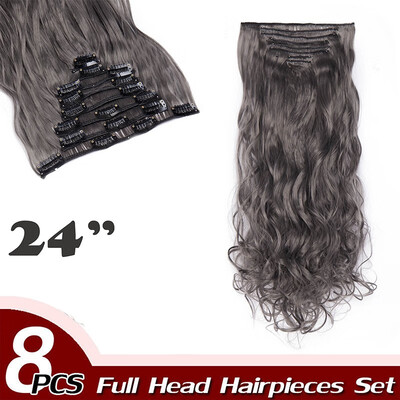 

Curly Full Head Clip Synthetic in Hair Extensions 8 Piece 18 Clips Hairpiece Long Wave for Women