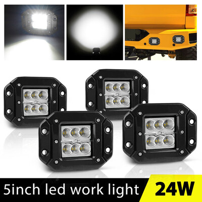 

4X Flush Mount LED Bumper Lights 5inch 24W Flood Reverse Pods Tractor 4X4WD UTE