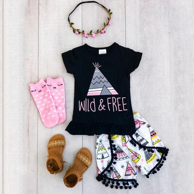 

2PCS Toddler Girls Clothes Short Sleeve Tee T-Shirt Tops Short Pants Outfit Set