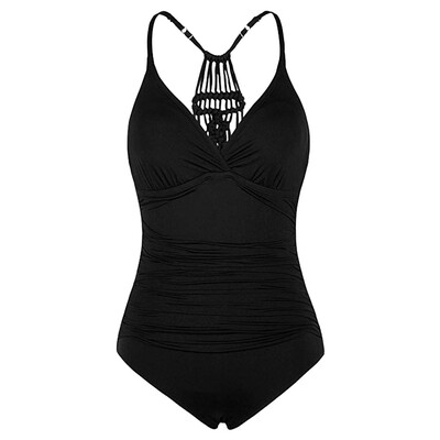 

Saidsome Womens Halter One Piece Swimsuits Braid Macrame Ruched Tummy Control Swimwear