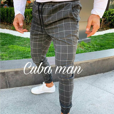 

Mens Urban Straight Leg Trousers Casual Pencil Jogger Cargo PlaidChecks Pants