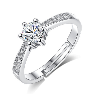 

925 Silver Adjustable Size Finger Wedding Rings For Women Jewelry Gift Cubic Zirconia K35