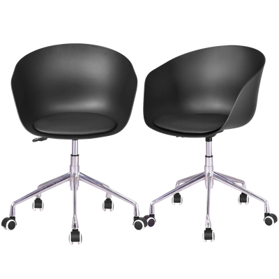 Set of 2 PP Swivel Height Adjustable Rolling Desk Chairs-Black