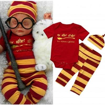 Summer Kids Baby Girls Boys Clothes Tops RomperPantsHat 3pcs Outfits Set