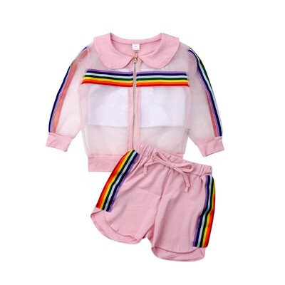

Toddler Kids Baby Girls Rainbow Tops Pants Shorts Sportswear Outfits Tracksuit