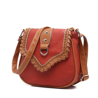 

Tailored Ethnic Style Ladies Hollow Color Matching Leather Woven Shoulder Messenger Bag