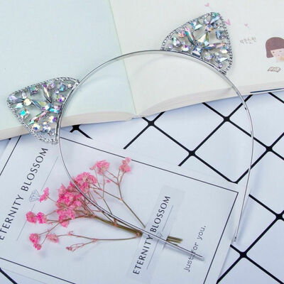 

Girls Kids Cat Ear Alice Band Headband Metal Rhinestone Hairband Costume Cosplay