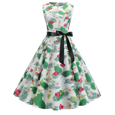 

Floral Leaf Print A Line Vintage Dress