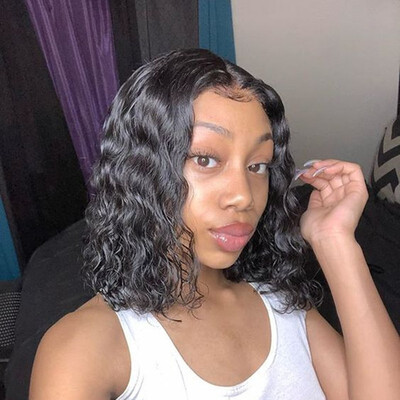 

"Short Loose Water Wave Lace Front Wig 13x4 Real Brazilian Human Hair For Black Women Pre Plucked Bleached Knots Curly Bob Wigs