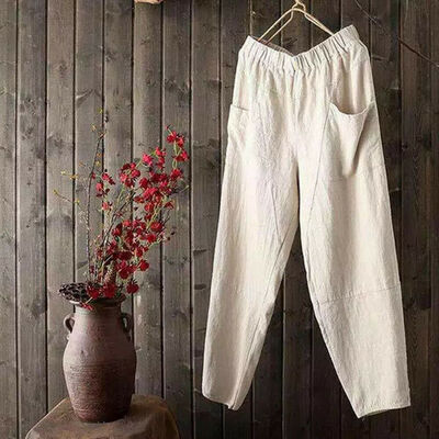 

Mens Linen Cotton Loose Pants Beach Drawstring Yoga Casual Long Slacks Trousers