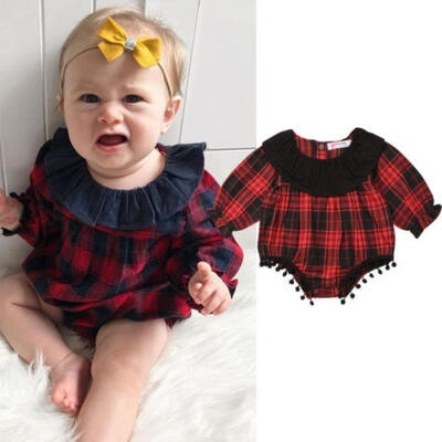 

Christmas Newborn Baby Girls Red Checks Romper Bodysuit Playsuit Outfits Set