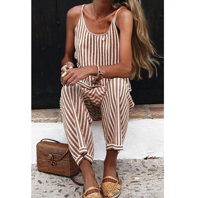 

Womens Summer Striped Overall Wide Leg Holiday Jumpsuits Playsuits Culotte
