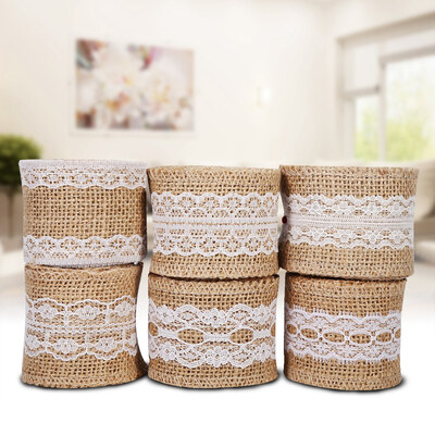 

6 Types Natural Jute Burlap Ribbon With White Lace Rustic Style Wedding Party Craft Decoration Jute Table Runner Burlap Ribbon