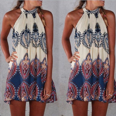 

Sexy Women Summer Holiday Boho Halterneck Chiffon Evening Party Short Beach Dress