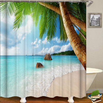 

Shower Curtain Seaside Scenery Printed Blackout Curtains Waterproof Mildew-proof Bathroom Curtain 71"x71"