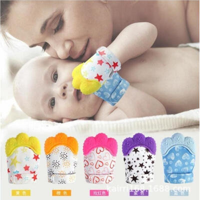 

Cute Baby Silicone Teether Mitts Teething Mitten Glove Candy Wrapper Sound Toy Gifts