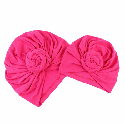 

2019 New Womens Babys 2PCS Cotton Solid Knot Head Cover Hat Wrap Turban Cap
