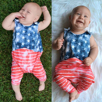 

Infant Baby 4th of July Stars&Striped Patriotic Backless Romper Jumpsuit