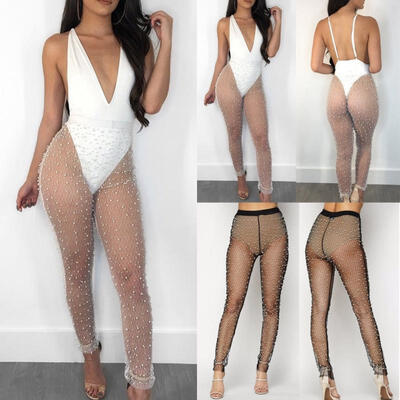 

Womens Mesh Sheer Pant Trousers Bikini Cover Up Beach Clubwear Bathing Pants