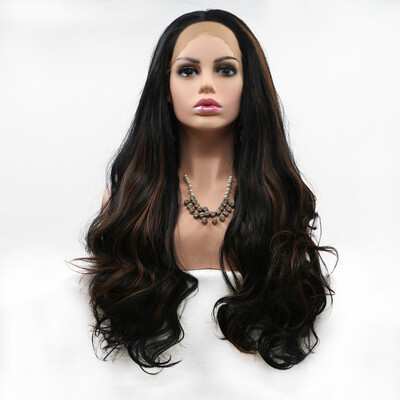 

Amazing Star Lace Frontal Wigs Mixed Color Long Wavy Hair 13x3 Hand Tied Lace Frontal Synthetic Hair Middle Part