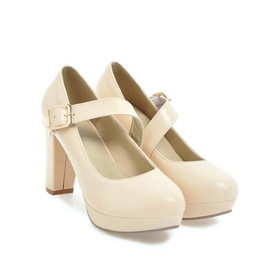 

IDIFU Womens Retro Round Toe Buckle Strap Chunky High Heels Platform Mary Jane Pumps Shoes