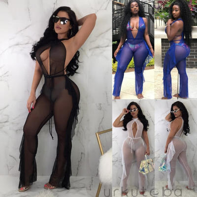 

Sexy Womens Summer Bikini Cover Up Sheer Jumpsuit Ladies Beach Romper Playsuit
