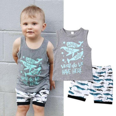 

2PCS Infant Toddler Baby Boy Outfit Clothes Vest Tops T-shirtTrousers Pants Set