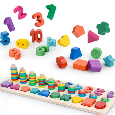

Gotoamei Wooden Childrens Beads Number Graphical Puzzle Jigsaw Educational Toy For Kids