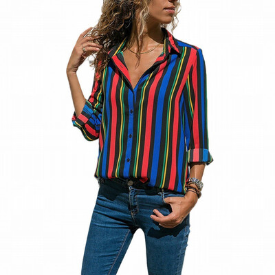 

Suit collar single-breasted long-sleeved vertical stripes casual modern blouse top