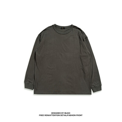 

MIJKO mens womens autumn new openwork clothes posing wash retro wind anti-worker double-faced loose long-sleeved t-shirt